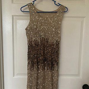 Adrienne Papell Gold/Bronze Sequin Scoop Neck Dress - Size 6